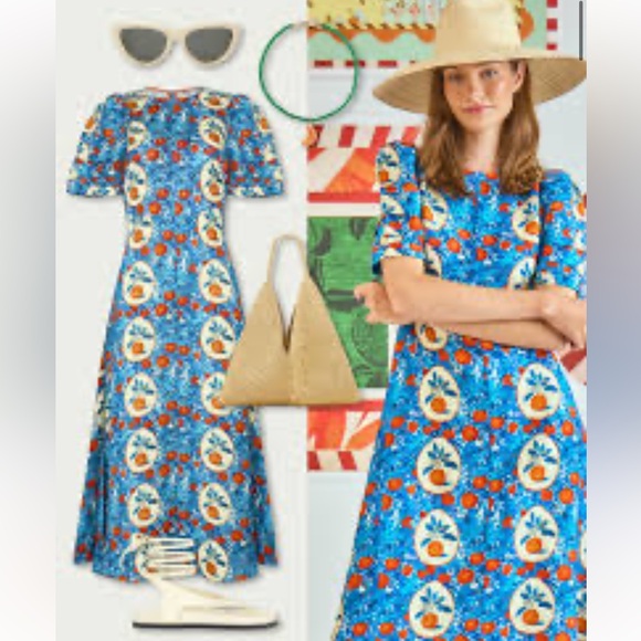 Hunter Bell Casey Blue and Orange Midi Dress - Picture 2 of 8